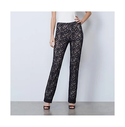 Etcetera Women's Black Floral Lace Pants Ranunculus