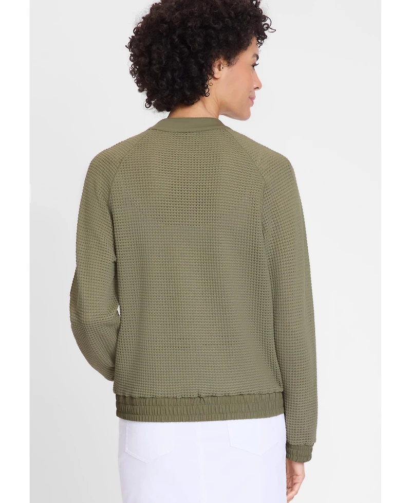 Olsen Women's Mixed Media Zip Front Bomber Jacket