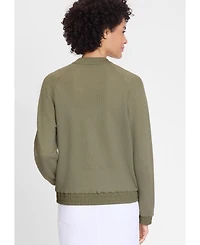Olsen Women's Mixed Media Zip Front Bomber Jacket
