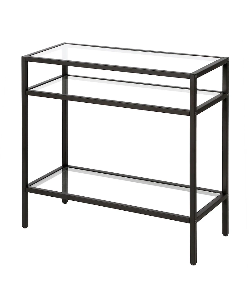 Glass and Steel End Table Modern Side with Two-Tier Shelf Storage For Living Room