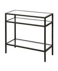 Glass and Steel End Table Modern Side with Two-Tier Shelf Storage For Living Room