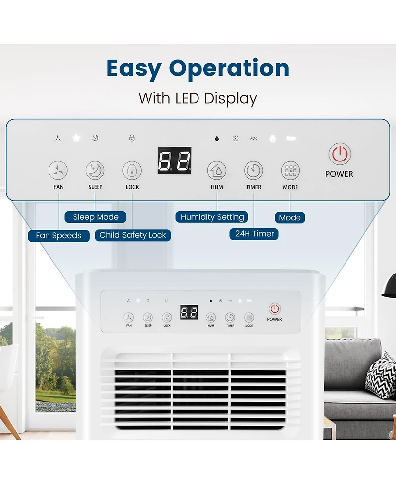 32 Pints/Day Portable Quiet Dehumidifier for Rooms up to 2500 Sq. Ft