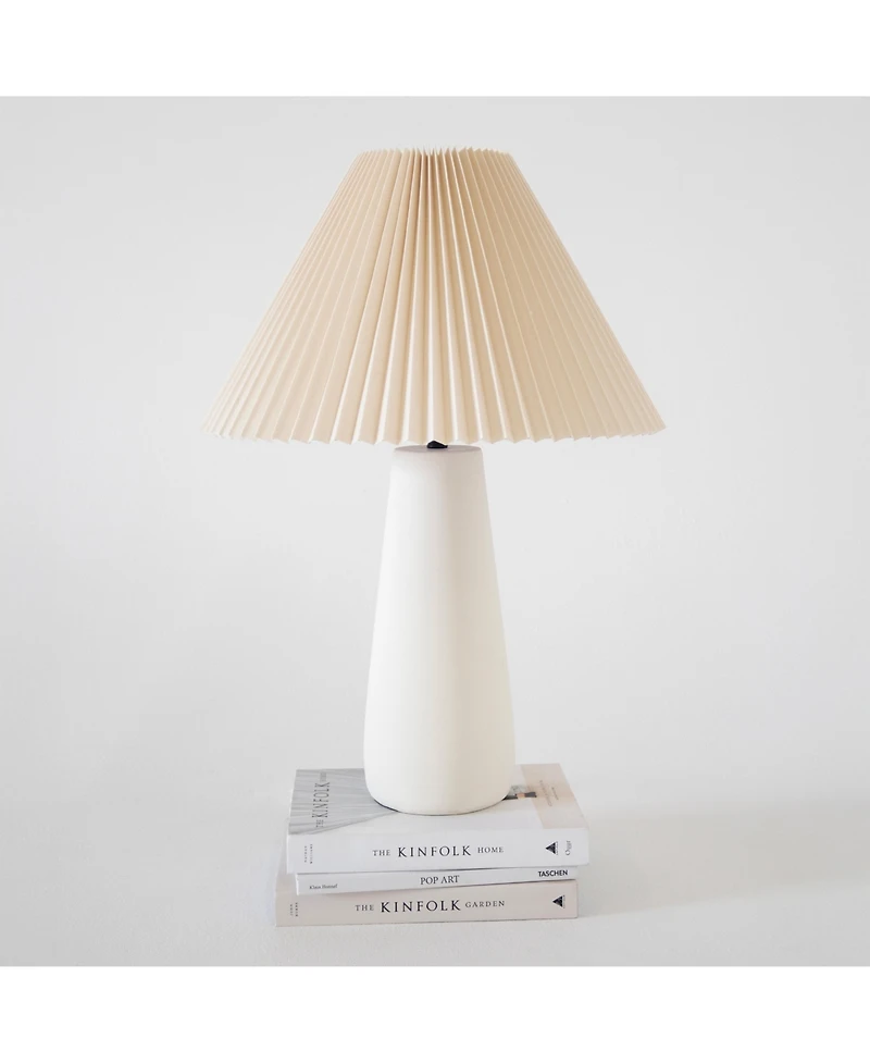 Gwen Led Modern Table Lamp with Cream Pleated Fabric Shade and Weighted Base, Bulb Included (25")