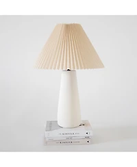 Gwen Led Modern Table Lamp with Cream Pleated Fabric Shade and Weighted Base, Bulb Included (25")