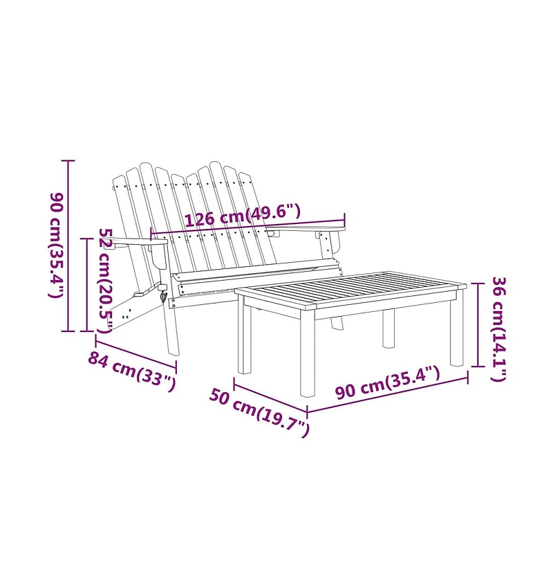 2 Piece Adirondack Patio Lounge Set Solid Wood Acacia