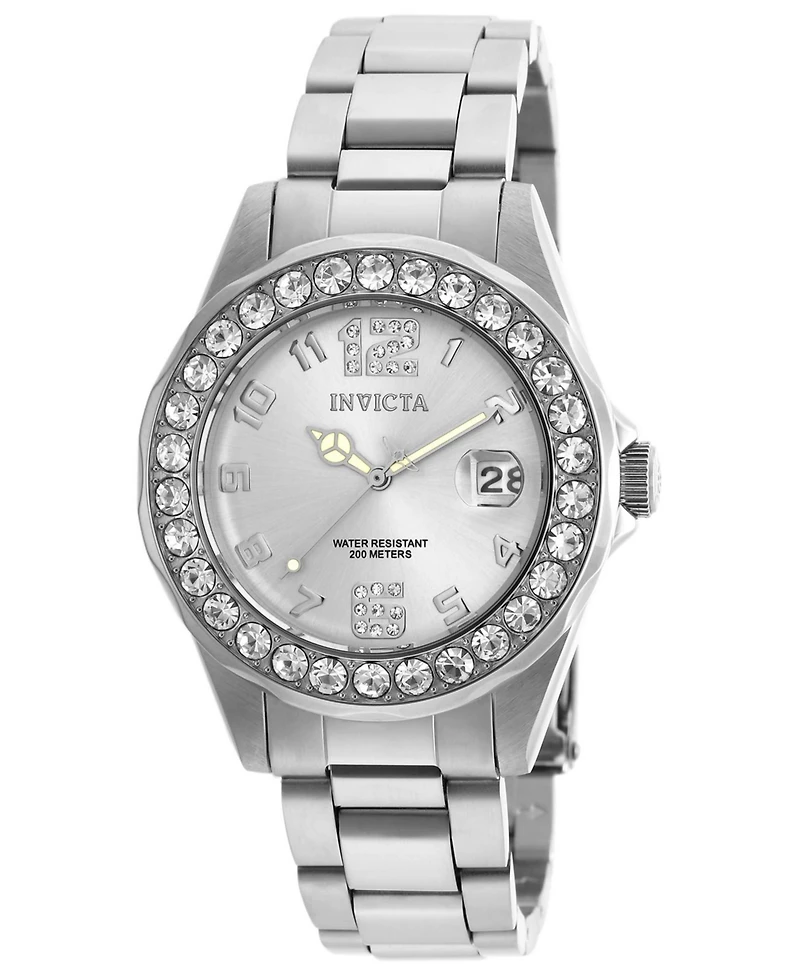 Invicta Women's 21396 Pro Diver Quartz 3 Hand Silver Dial Watch