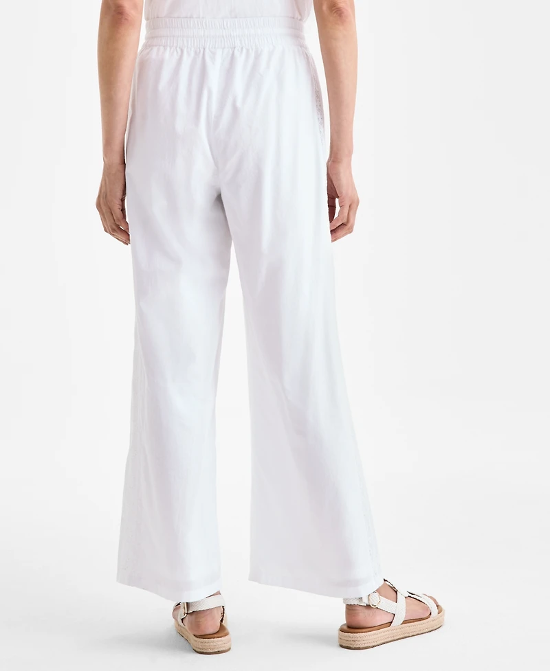Style & Co Women's Cotton Eyelet Pull-On Wide-Leg Pants, Exclusively at Macy's