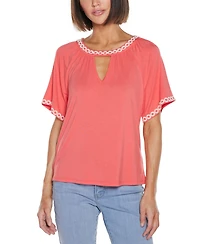 Belldini Women's Crochet Trim Short Sleeve Knit Top