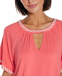 Belldini Women's Crochet Trim Short Sleeve Knit Top