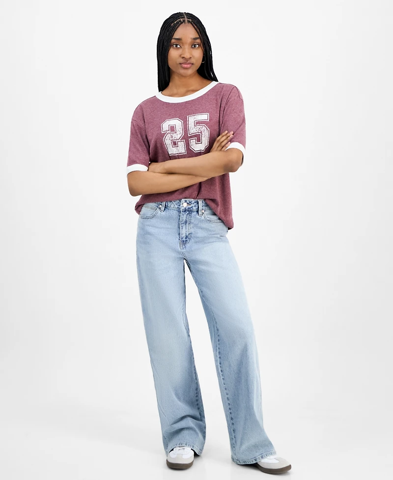 Celebrity Pink Juniors' High Rise Baggy Wide-Leg Curvy Jeans