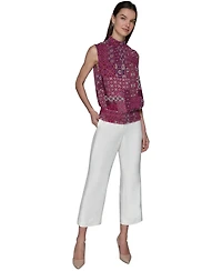 Karl Lagerfeld Paris Women's Printed Mock Neck Top