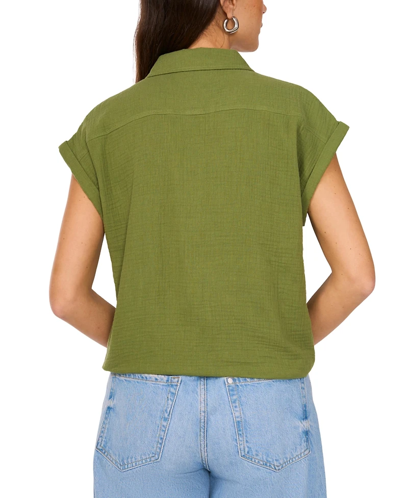 Vince Camuto Women's Cotton Short-Sleeve Tie-Front Blouse