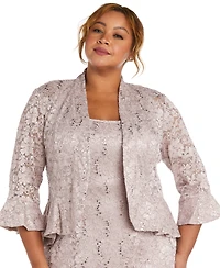 R & M Richards Plus Size Lace Dress & Ruffled Jacket