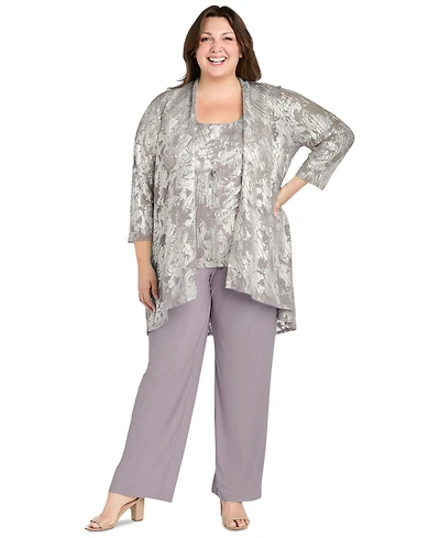 R & M Richards Plus 3-Pc. Embellished Jacket, Necklace Top Pant Set