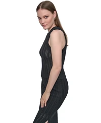 Dkny Jeans Women's Crewneck Pointelle-Stitch Tank Sleeveless Sweater