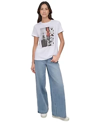 Dkny Jeans Women's Rhinestone 3 Image Photoreal Logo T-Shirt - WHB