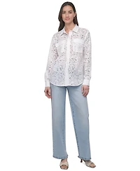 Dkny Jeans Women's Long Sleeve Button Front Lace Shirt