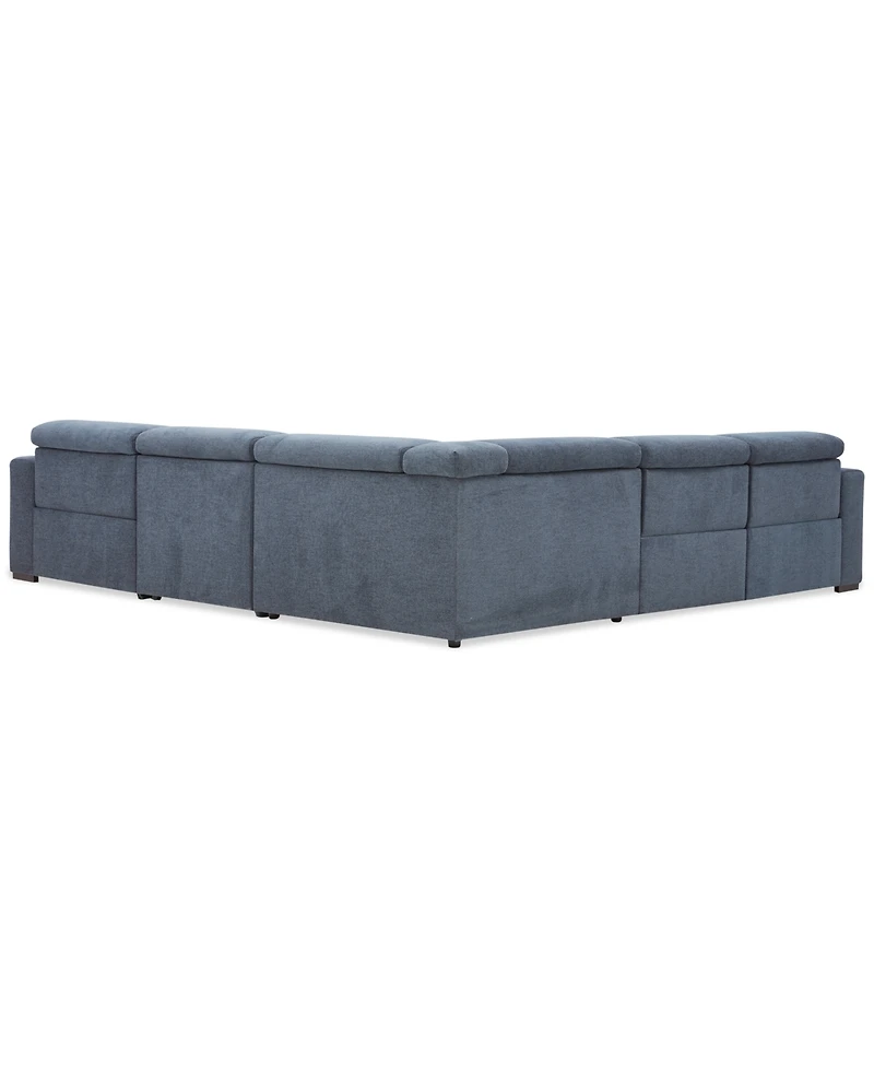 Nevio 5-Pc. Fabric Power Headrest Sectional with 3 Motion Chairs
