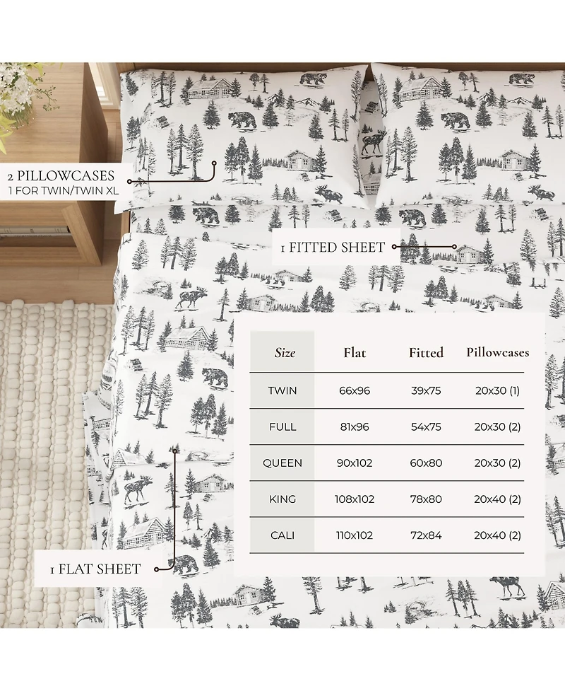 Linery & Co. Ultra-Soft Turkish Cotton Flannel Lodge Print Sheet Set