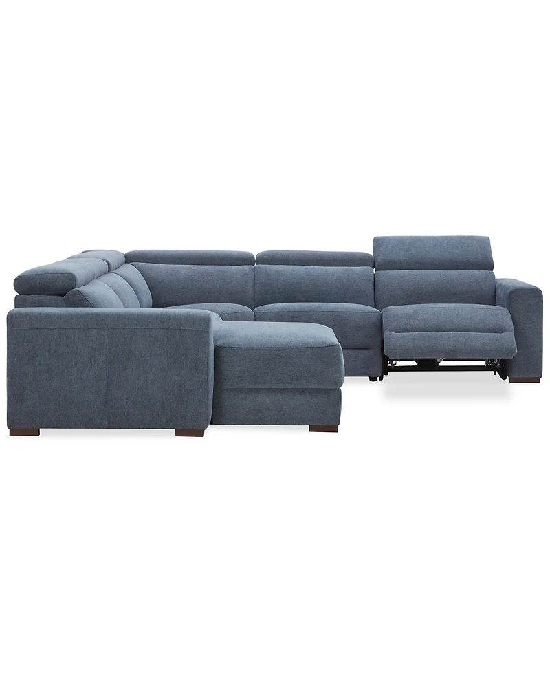 Nevio 5-Pc. Fabric Power Headrest Sectional with 1 Motion Chair