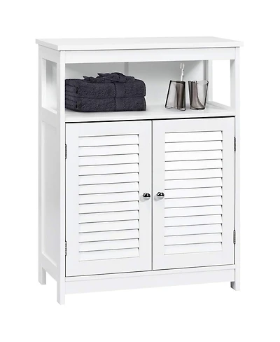 Wood Freestanding Bathroom Storage Cabinet with Double Shutter Door
