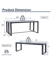 Aoodor 3-Piece Outdoor Patio Dining Set, Aluminum Furniture Set with 1 Rectangular Picnic Table and 2 Benches for Garden, Lawn, Yard