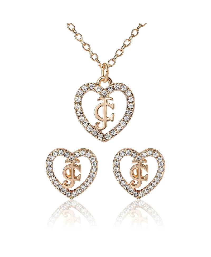 Juicy Couture Gold-Tone Pave Heart Necklace & Stud Earrings Set