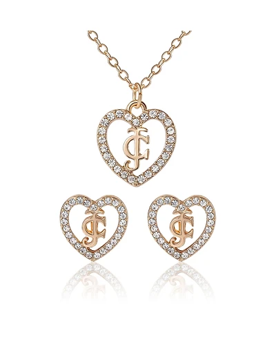 Juicy Couture Gold-Tone Pave Heart Necklace & Stud Earrings Set