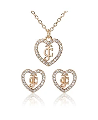 Juicy Couture Gold-Tone Pave Heart Necklace & Stud Earrings Set