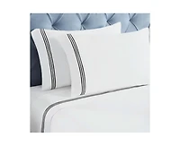Superior Brandon Cotton Three-Line Embroidered Deep Pocket Bed Sheet Set