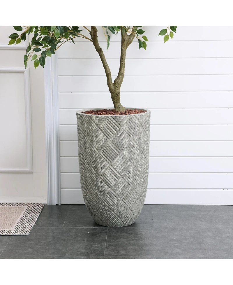 LuxenHome Gray Glen Pattern 22.4-Inch Tall MgO Round Planter