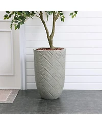 LuxenHome Gray Glen Pattern 22.4-Inch Tall MgO Round Planter