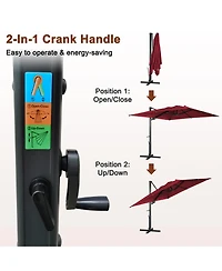 Mondawe 120" Square Cantilever Umbrella with Detachable Led Atmosphere Light and Bluetooth Player, w/ Weight Base Included