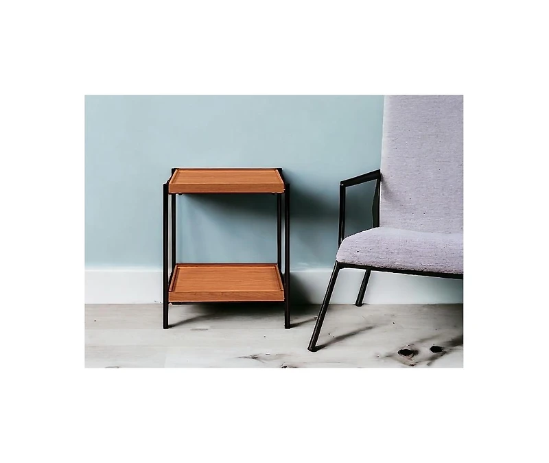 Modern Square End Table with Open Shelf – Metal Frame & Wood Top