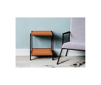 Modern Square End Table with Open Shelf – Metal Frame & Wood Top
