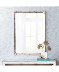 Takeo Rectangular Vanity Decorative Wall Mirror Modern Rustic Style Distressed Silver Faux Bamboo Frame Beveled 31" Wide for Bathroom Bedroom Liv