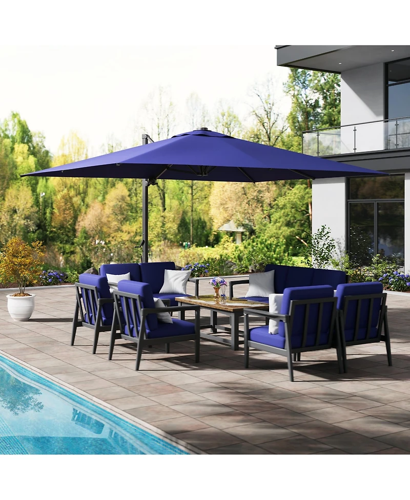 Mondawe 120" Square Cantilever Umbrella with Detachable Led Atmosphere Light and Bluetooth Player, w/ Weight Base Included