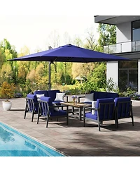 Mondawe 120" Square Cantilever Umbrella with Detachable Led Atmosphere Light and Bluetooth Player, w/ Weight Base Included