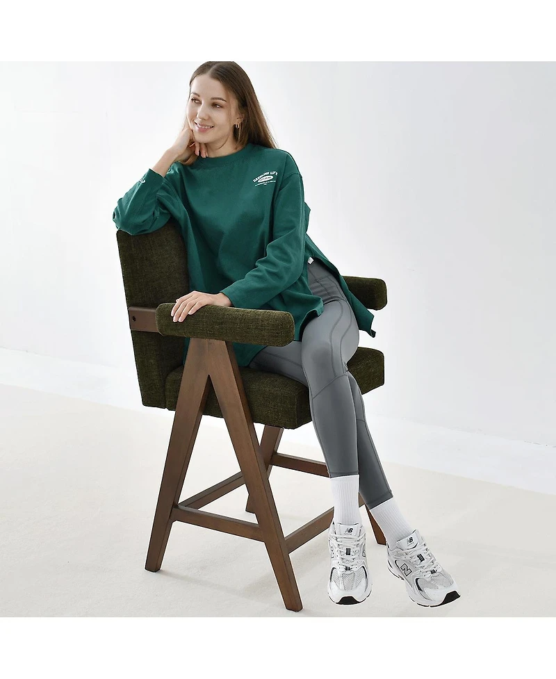 Upholstered Counter Height Stool with Arms, 25.5" Solid Wood Chair for Kitchen Island or Home Bar-Maison Boucle