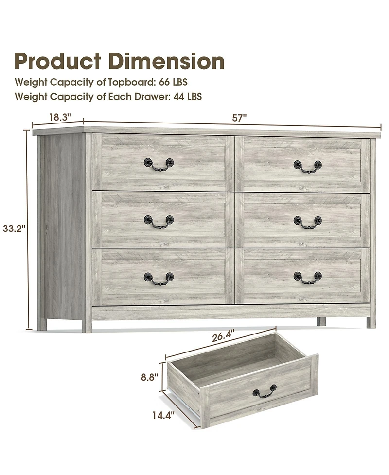 6 Drawer Dresser Chest of Drawers