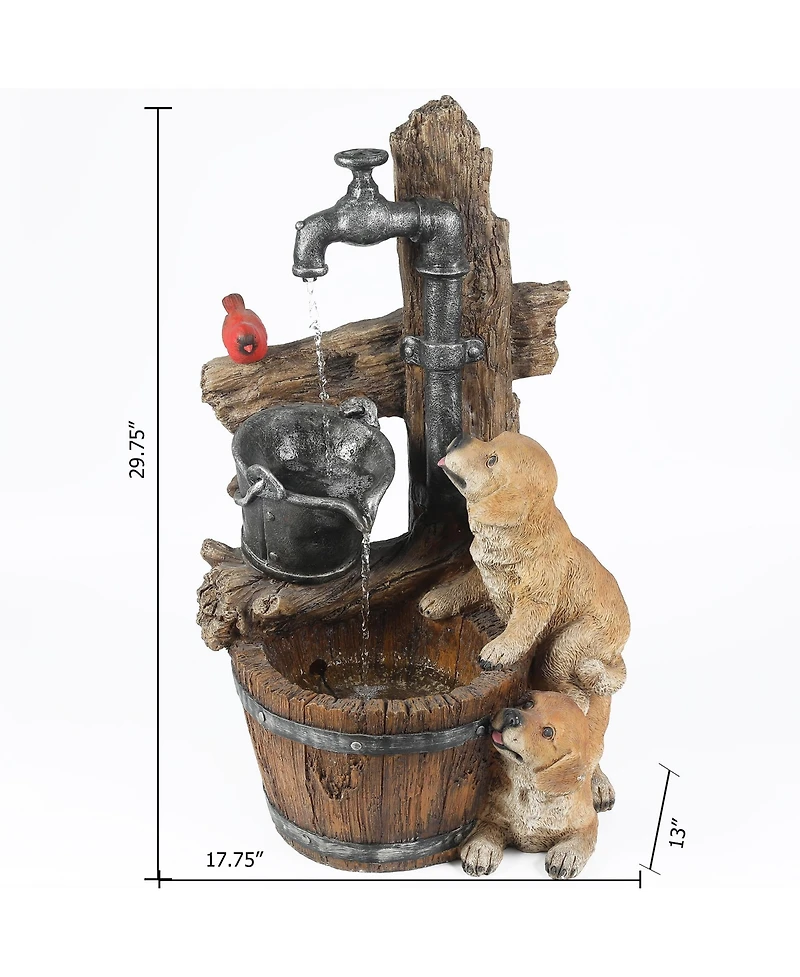 LuxenHome Resin Puppies and Water Pump Outdoor Patio Fountain with Led Light