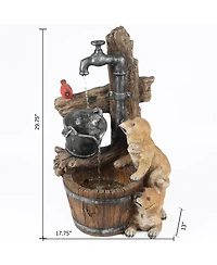 LuxenHome Resin Puppies and Water Pump Outdoor Patio Fountain with Led Light