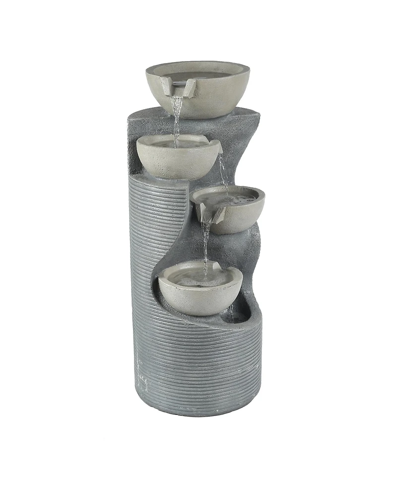 LuxenHome Modern Gray Resin Tiered Bowls Outdoor Fountain with Lights