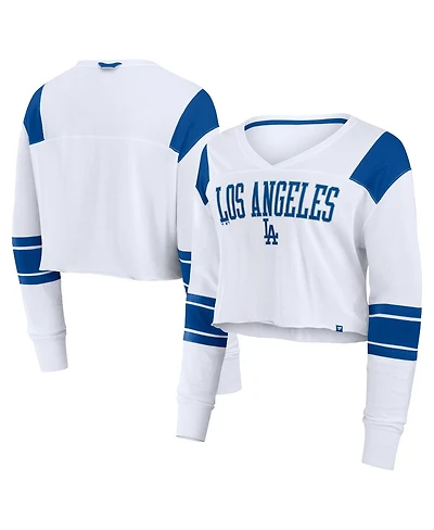 Fanatics Women's White Los Angeles Dodgers Stretch Cropped Fashion Long Sleeve T-Shirt