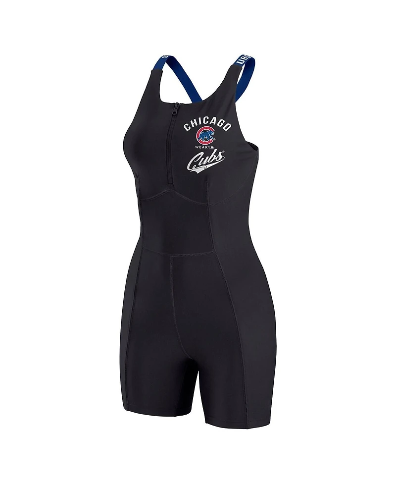 Wear by Erin Andrews Women's Black Chicago Cubs Bodycon Quarter-Zip Romper
