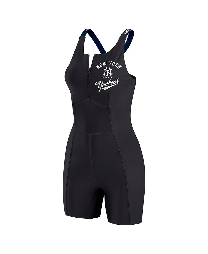 Wear by Erin Andrews Women's Black New York Yankees Bodycon Quarter-Zip Romper