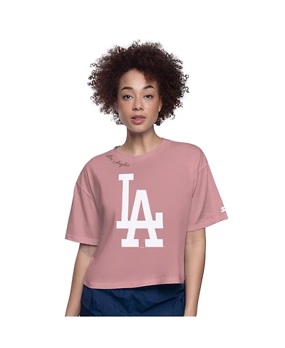 Starter Women's Pink Los Angeles Dodgers Play the Ball Boxy Cropped T-Shirt