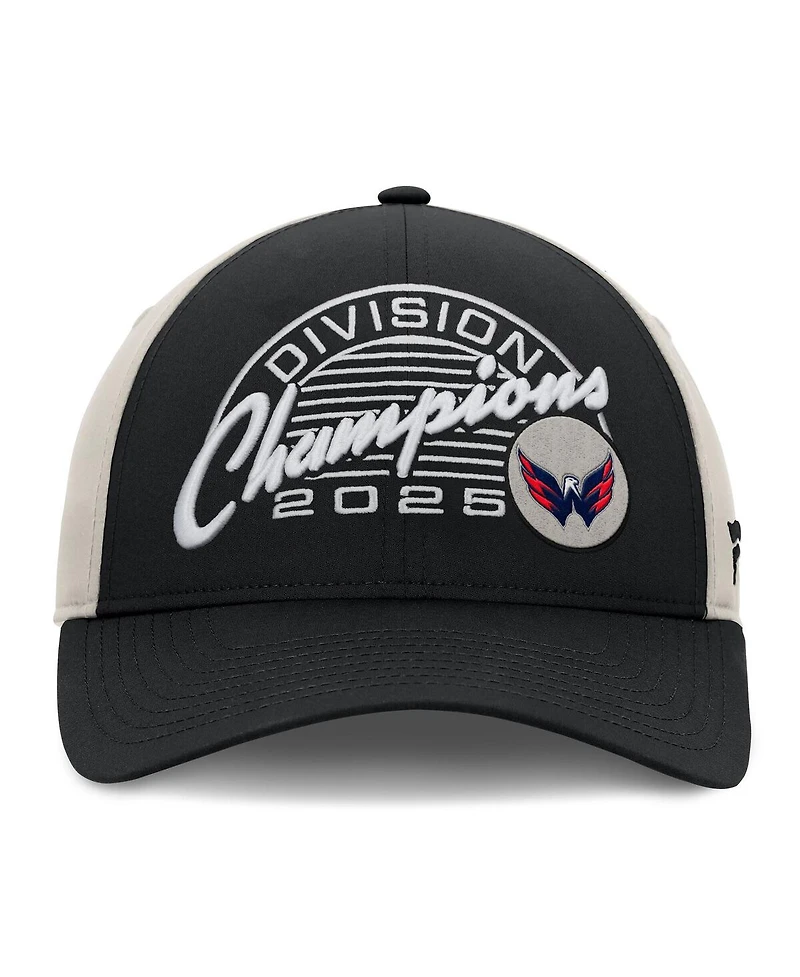 Fanatics Men's Black/Gray Washington Capitals 2025 Metropolitan Division Champions Locker Room Adjustable Hat