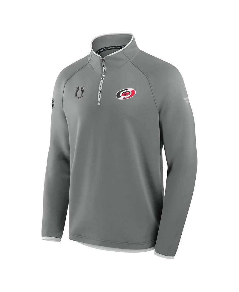 Fanatics Men's Gray Carolina Hurricanes 2025 Stanley Cup Playoffs Authentic Pro Fleece Quarter-Zip Pullover Sweatshirt