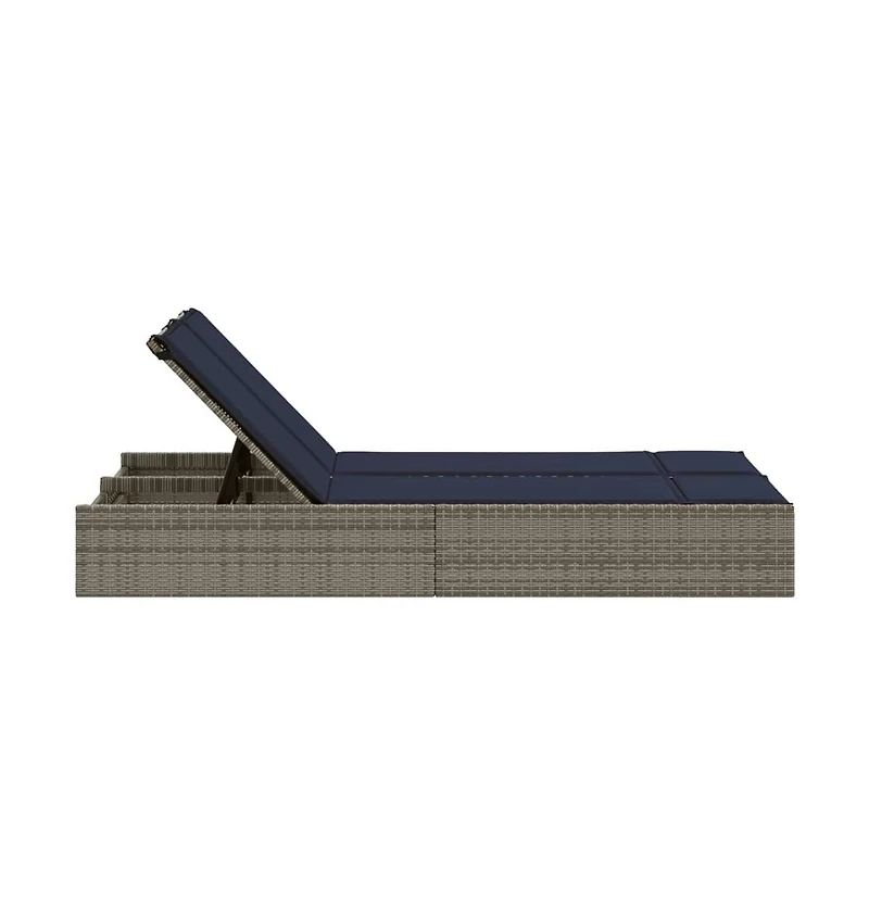 Double Sun Lounger with Cushions Gray Poly Rattan